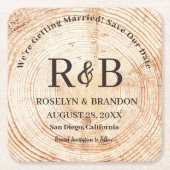 Rustige houtmonogram Namen sparen de Datum Kartonnen Onderzetters (Voorkant)