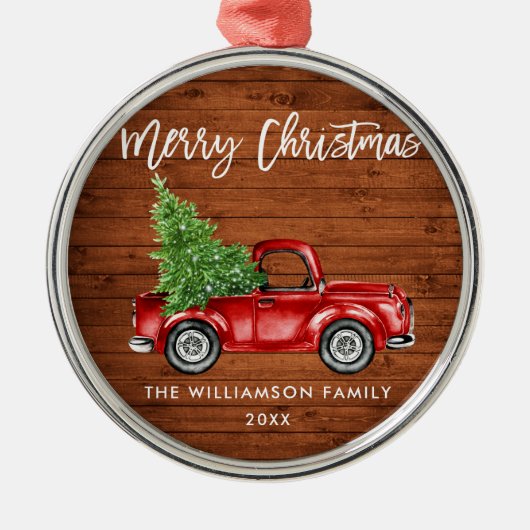 Rustige houtpenseel  Rood rondrek Metalen Ornament (Voorkant)