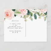 Rustige houtroze florale zal je mijn bruidsmeisje  aankondigingskaart (Achterkant)