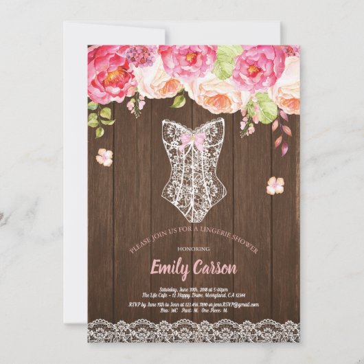 Rustige houtroze lingerie douchebridal party kaart (Voorkant)