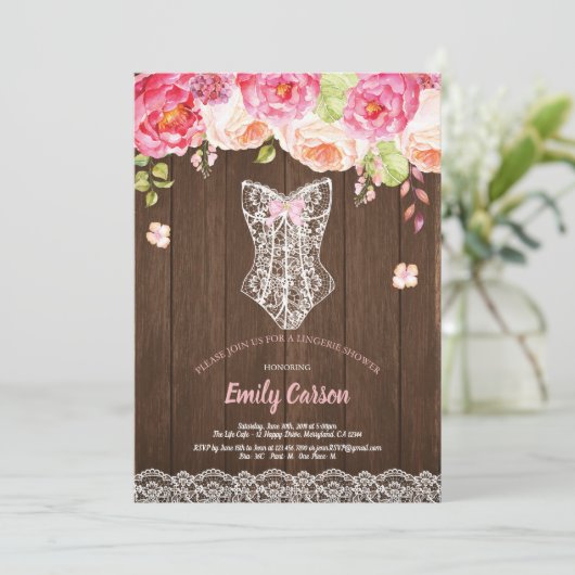 Rustige houtroze lingerie douchebridal party kaart (Staand voorkant)