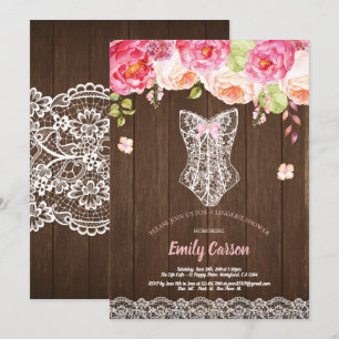 Rustige houtroze lingerie douchebridal party kaart