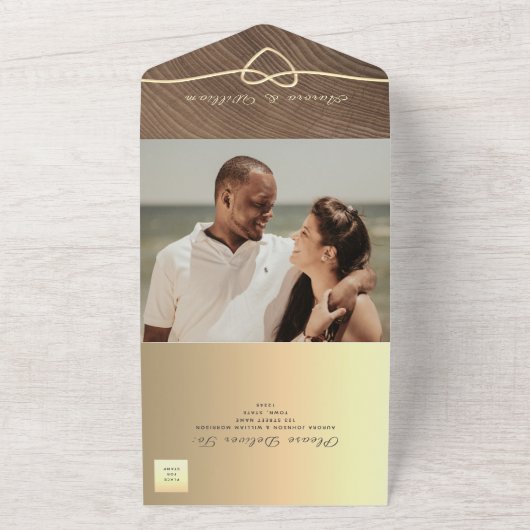 Rustige houtscalligrafie in één keer all in one uitnodiging (Buitenkant)