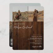 Rustige houtscriptnamen 3 foto's qr code bruiloft kaart (Voorkant / Achterkant)