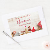 Rustige houtsfoto met kerstcadeautjes rechthoekige sticker (Envelop)