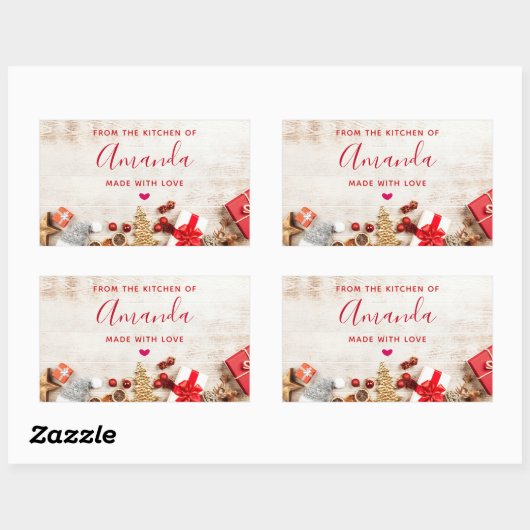 Rustige houtsfoto met kerstcadeautjes rechthoekige sticker (Vel)