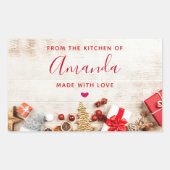 Rustige houtsfoto met kerstcadeautjes rechthoekige sticker (Voorkant)