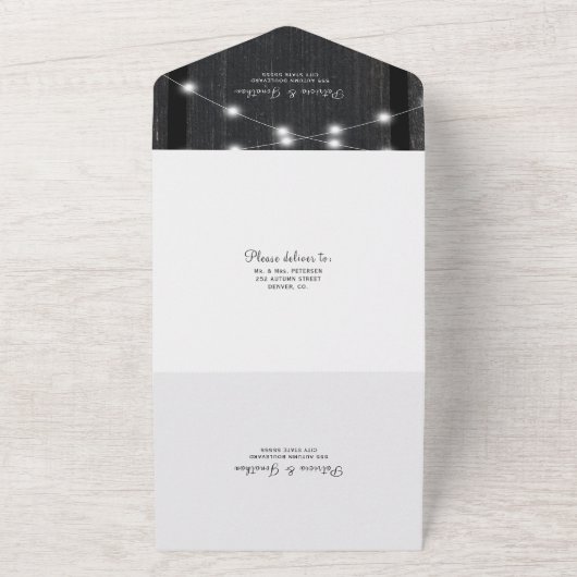 Rustige houtskaarlampen foto rsvp bruiloft all in one uitnodiging (Buitenkant)