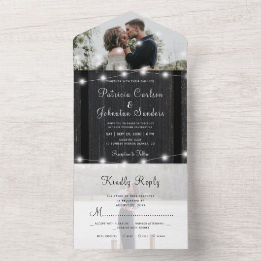 Rustige houtskaarlampen foto rsvp bruiloft all in one uitnodiging (Binnen)