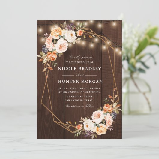 rustige houtskaarlampen herfst florale bruiloft kaart (Staand voorkant)