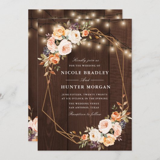 rustige houtskaarlampen herfst florale bruiloft kaart (Voorkant / Achterkant)