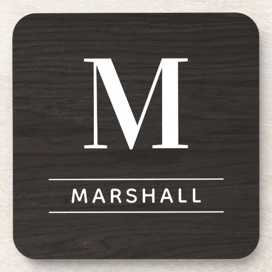 Rustige houtskool bruin hout Aangepast monogram In Bier Onderzetter (Voorkant)