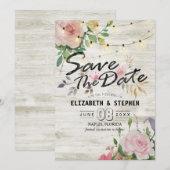 Rustige houtskoraallijnlampjes Weddenschap Opslagd Save The Date (Voorkant / Achterkant)