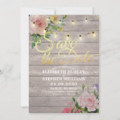 Rustige houtskoraallijnlampjes Weddenschap Opslagd Save The Date (Voorkant)