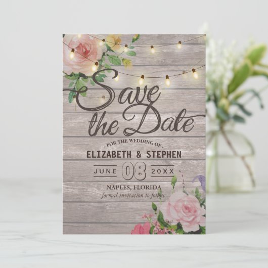 Rustige houtskoraallijnlampjes Weddenschap Opslagd Save The Date (Staand voorkant)