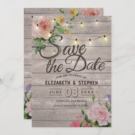 Rustige houtskoraallijnlampjes Weddenschap Opslagd Save The Date (Voorkant / Achterkant)