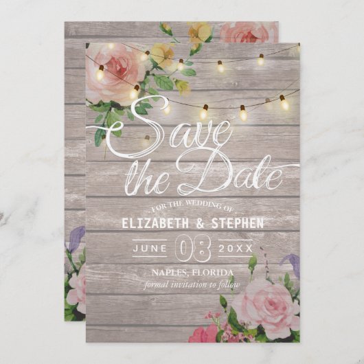 Rustige houtskoraallijnlampjes Weddenschap Opslagd Save The Date (Voorkant / Achterkant)