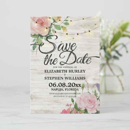 Rustige houtskoraallijnlampjes Weddenschap Opslagd Save The Date (Staand voorkant)