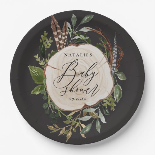 Rustige houtslijm baby shower borden papieren bordje (Voorkant)