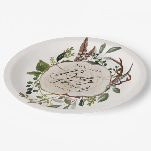 Rustige houtslijm baby shower papieren bordje (Gekanteld)