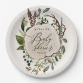 Rustige houtslijm baby shower papieren bordje (Voorkant)