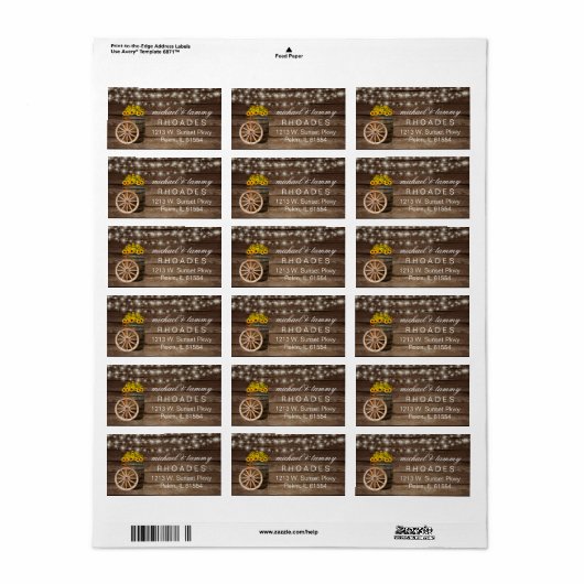 Rustige houtsloop en landelijke zonnebloemen etiket (Full Sheet)