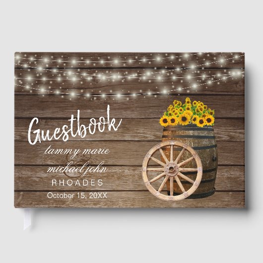 Rustige houtsloop met zonnebloemen Guestbook Gastenboek (Voorkant)