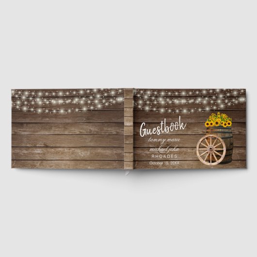 Rustige houtsloop met zonnebloemen Guestbook Gastenboek (Volledig)