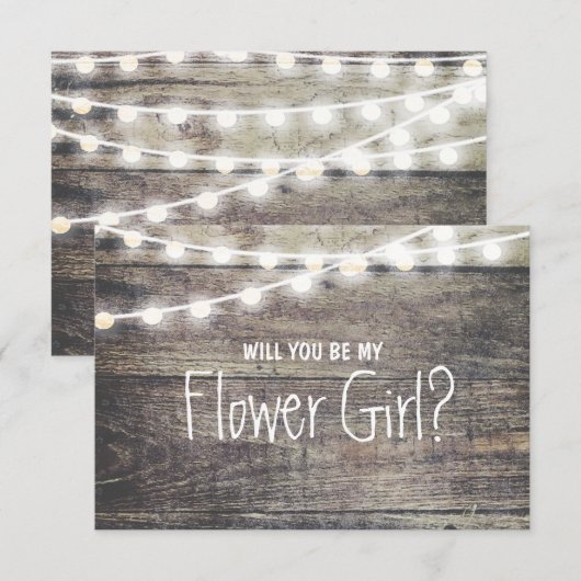 Rustige houtsnaarlamp Zal je mijn FlowerGirl zijn Kaart (Voorkant / Achterkant)