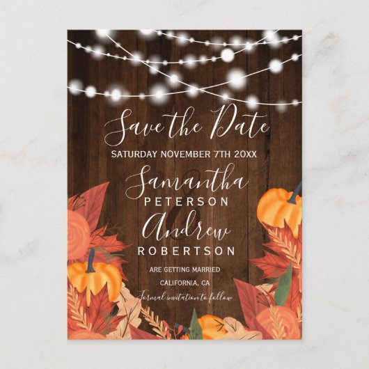 Rustige houtsnaarlampen pompen de datum op aankondigingskaart (Voorkant)