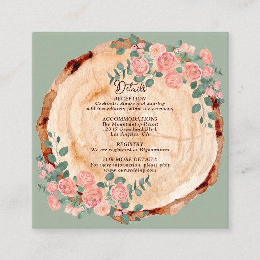 Rustige houtsresten Waterverf Roze Groen Informatiekaartje (Voorkant)