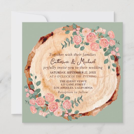 Rustige houtsresten Waterverf Roze Groen Kaart (Voorkant)