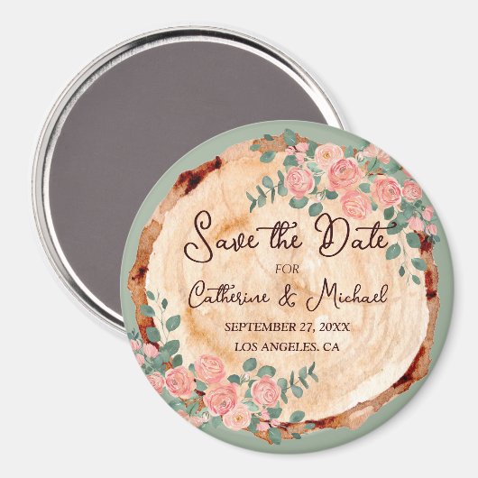 Rustige houtsresten Waterverf Roze Groen Magneet (Voorkant / Achterkant)