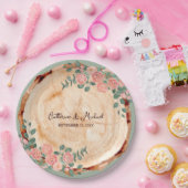 Rustige houtsresten Waterverf Roze Groen Papieren Bordje (Feest)