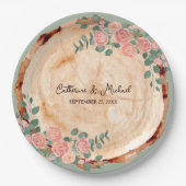 Rustige houtsresten Waterverf Roze Groen Papieren Bordje (Voorkant)