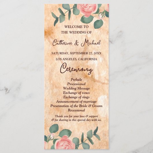 Rustige houtsresten Waterverf Roze Groen Programmakaart (Voorkant)