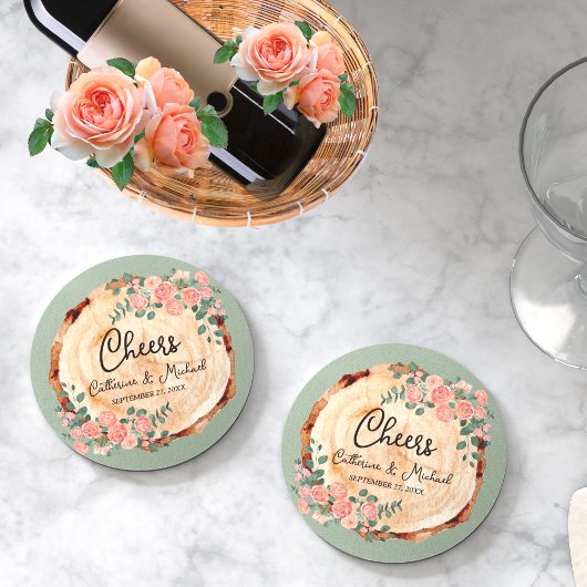 Rustige houtsresten Waterverf Roze Groen Ronde Kartonnen Onderzetter