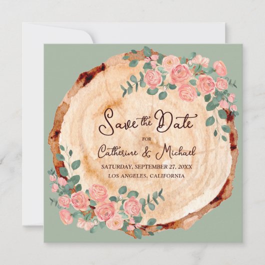 Rustige houtsresten Waterverf Roze Groen Save The Date (Voorkant)