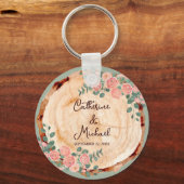 Rustige houtsresten Waterverf Roze Groen Sleutelhanger (Voorkant)