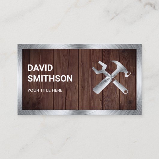 Rustige houtstaal Handyman automatisch reparatieme Visitekaartje (Voorkant)