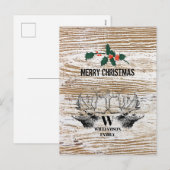 Rustige houtstructuur hert boshuisje Kerstmis Feestdagenkaart (Voorkant / Achterkant)