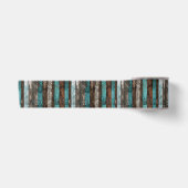Rustige houtstructuur turquoise en bruine planken satijnen lint (Voorkant)