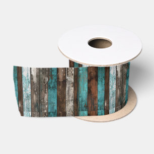 Rustige houtstructuur turquoise en bruine planken satijnen lint