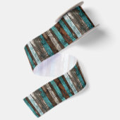 Rustige houtstructuur turquoise en bruine planken satijnen lint (Achterkant)