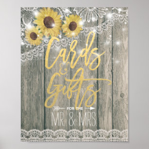 Rustige houtszonnebloemen Kaart Gift Wedding Sign Poster