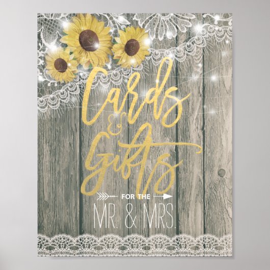 Rustige houtszonnebloemen Kaart Gift Wedding Sign Poster (Voorkant)
