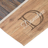 Rustige houttoon, bruin stripe Monogram, korte tab Korte Tafelloper (Hoek)