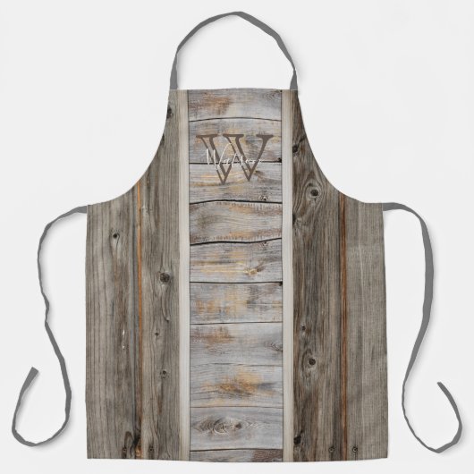 Rustige houttoon grijze monogram stripe Verticaal Schort (Voorkant)