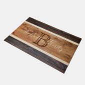 Rustige houttoon Monogram Stripe Design Deurmat (Schuin)