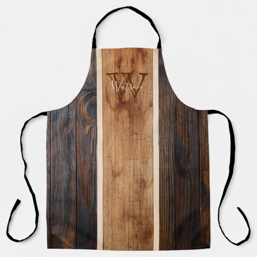 Rustige houttoon Monogram Stripe Verticaal Schort (Voorkant)